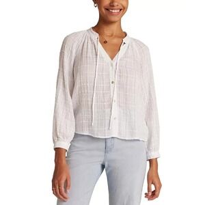 Bella Dahl Tie Neck Raglan Sleeve Top Women's White Button Closure‎ - Size Small
